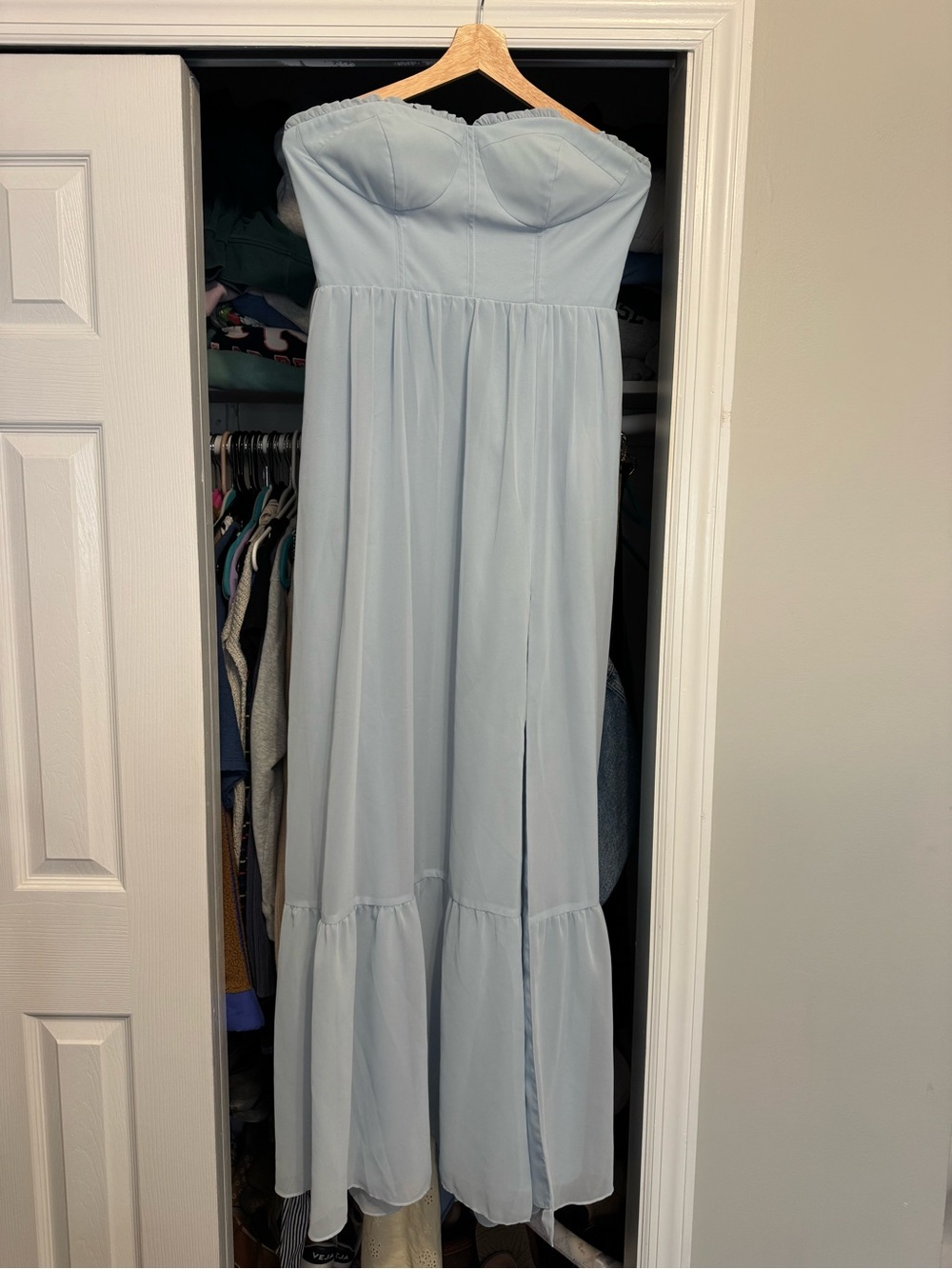 Revelry Strapless Sweetheart Maxi Dress in Light Blue